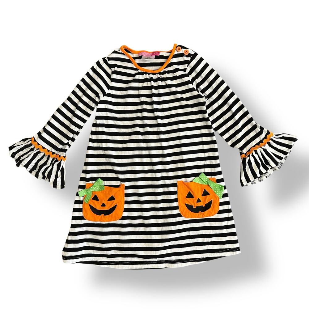 Goodlad Girls 4T Halloween Dress Pumpkin Pockets Black‎ White Bell Sleeve Cotton